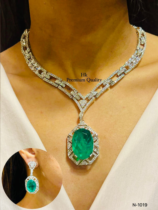 Premium Quality AD CZ Pendant Necklace Set with Earrings β Elegant & Timeless Jewelr