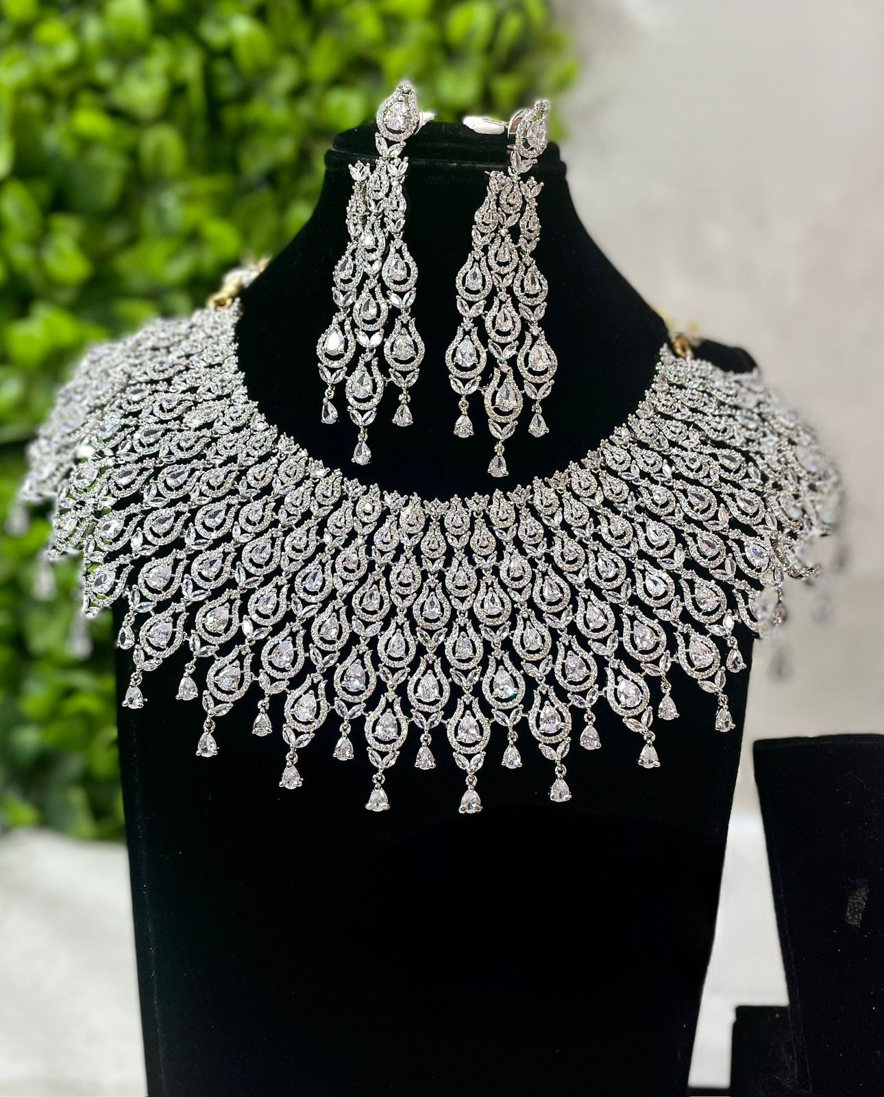 Versatile Radiance: American Diamond Necklace and Earrings Set in Silver, Rose Gold, and Two-Toned Flexibility