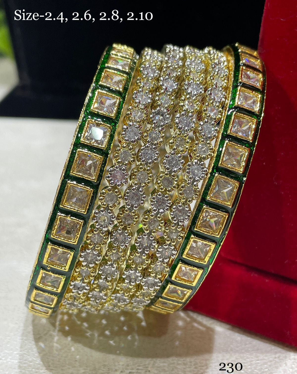 Full bridal kundan and 7American diamond Bangle set ,CZ Premium Quality AD set with 6 bangles,engagement chooda set, cz bangle set