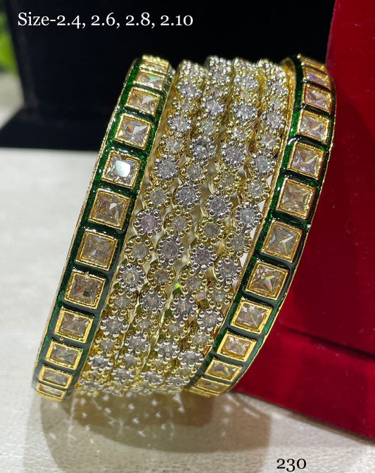 Full bridal kundan and 7American diamond Bangle set ,CZ Premium Quality AD set with 6 bangles,engagement chooda set, cz bangle set