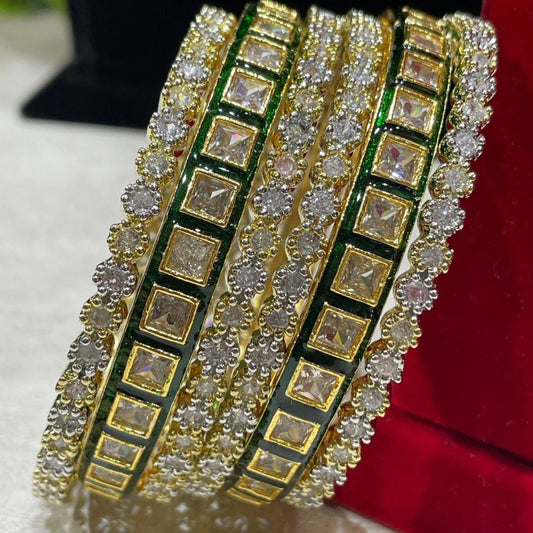 Full bridal kundan and 7American diamond Bangle set ,CZ Premium Quality AD set with 6 bangles,engagement chooda set, cz bangle set