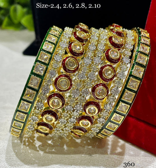 kundan and American diamond Bangle set ,CZ Premium Quality AD set with 8 bangles,engagement chooda set, cz bangle set