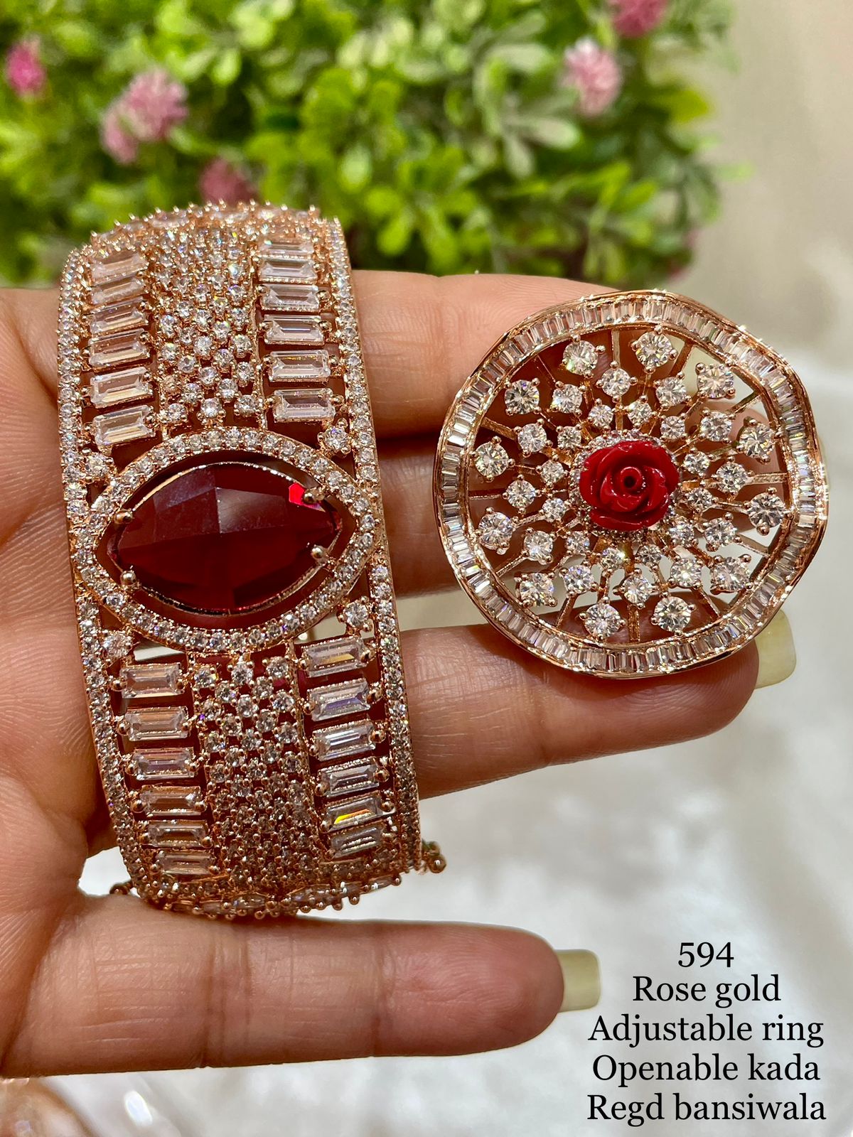 Timeless Radiance Set: American Diamond Adjustable Ring, Bracelet, Engagement, and Wedding Ring Ensemble