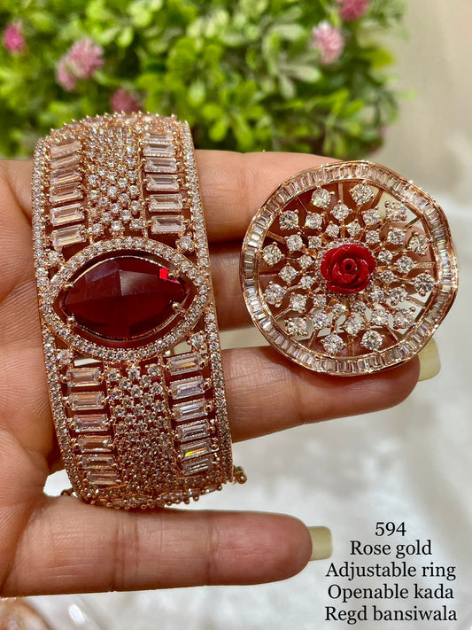 Timeless Radiance Set: American Diamond Adjustable Ring, Bracelet, Engagement, and Wedding Ring Ensemble