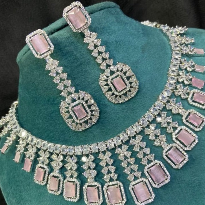 Brilliant Allure: American Diamond Necklace with Earring Ensemble