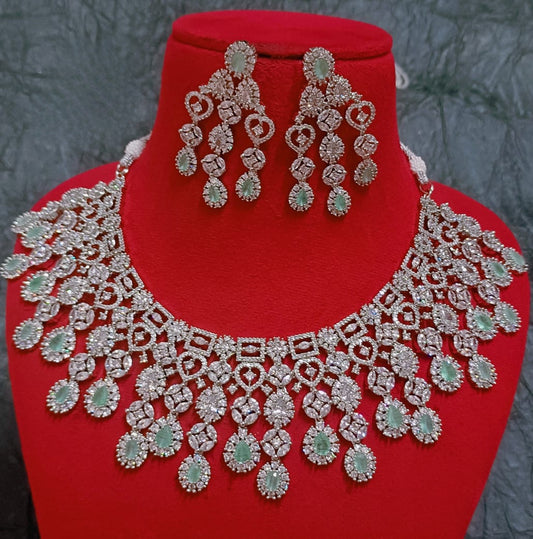 American diamond necklace set with earrings jewelry • American diamond jewelry • diamond jewelry