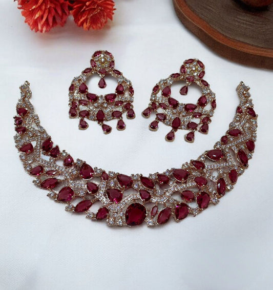 American Diamond Necklace Set with Earrings β Sagunittujewel's