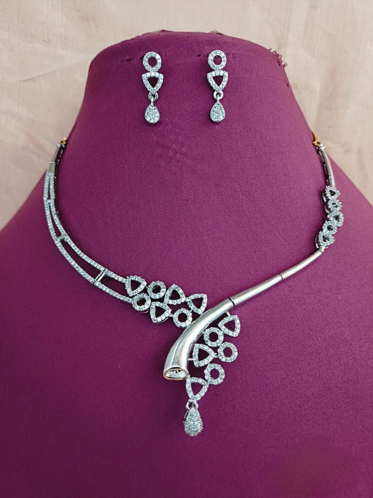 American Diamond Necklace Set with Earrings, occassion necklace, beautiful neckpiece