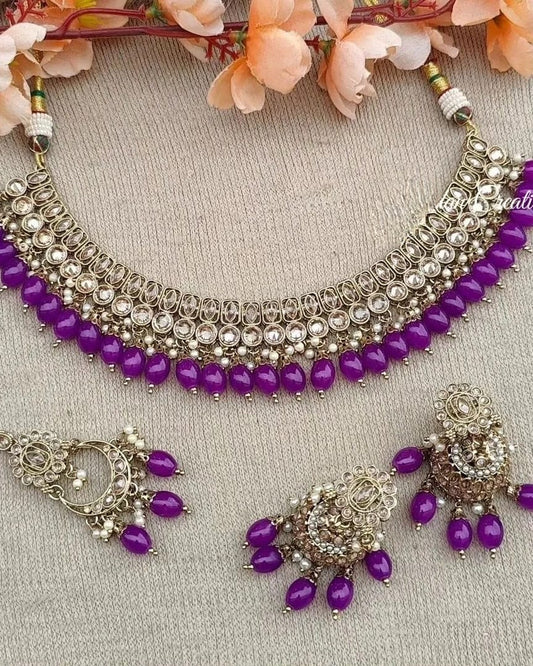 Exquisite Lavender Polki Kundan Choker Set - A Stunning Piece of Punjabi and Indian Jewelry