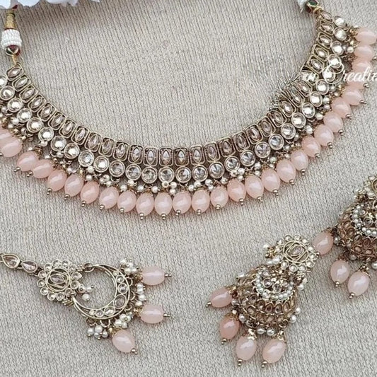 Exquisite Lavender Polki Kundan Choker Set - A Stunning Piece of Punjabi and Indian Jewelry