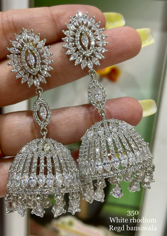 Diamond Luminary: American Diamond Long Jhumka Earrings Collection