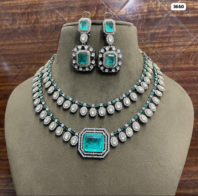 Exquisite CZ Polki Kundan Necklace with Earrings - Perfect Wedding Necklace Set - Authentic Indian Kundan Jewellery