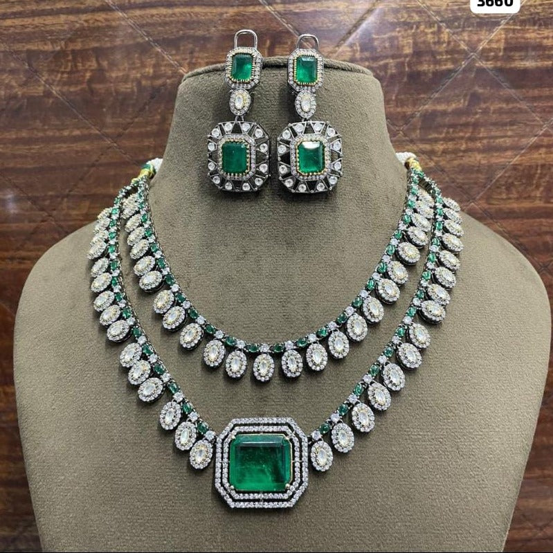 Exquisite CZ Polki Kundan Necklace with Earrings - Perfect Wedding Necklace Set - Authentic Indian Kundan Jewellery