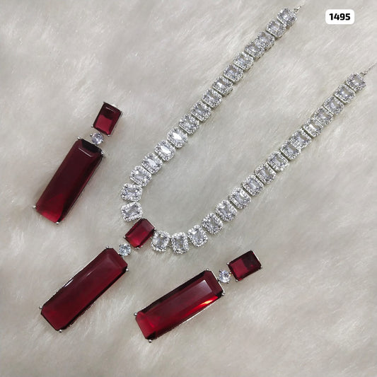 Beautiful Long Stone Pendant Necklace with Earrings jewelry set , Wedding jewelry , bridal set