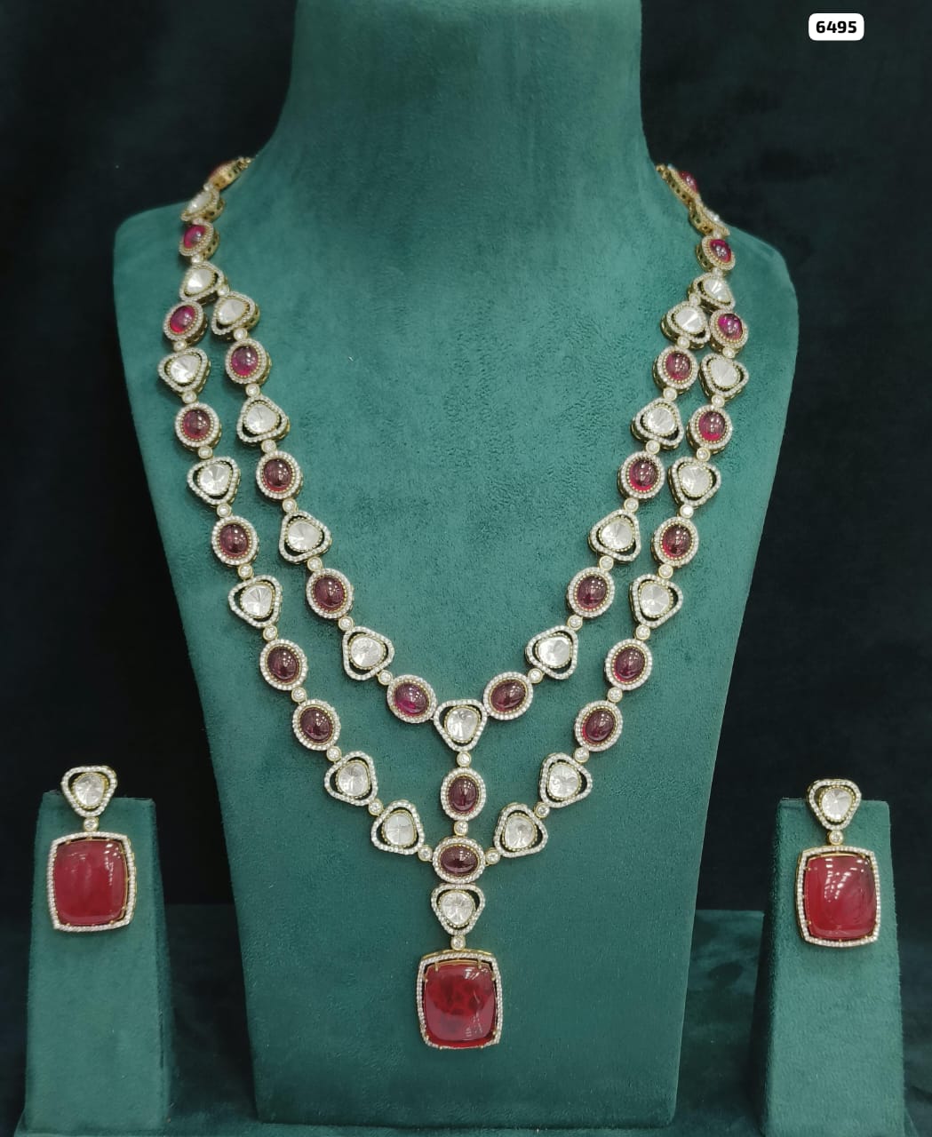 Exquisite Double Layer Polki Kundan Neckpiece Set with Stunning Kundan Earrings