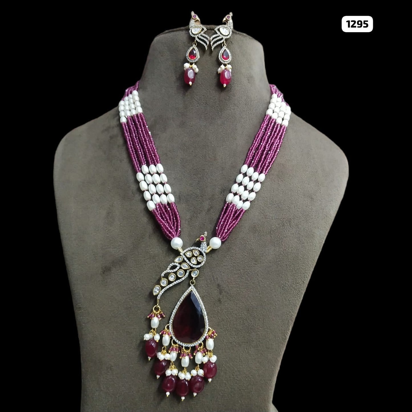 Peacock Pattern Victorian Pendant and Matching Earrings Set