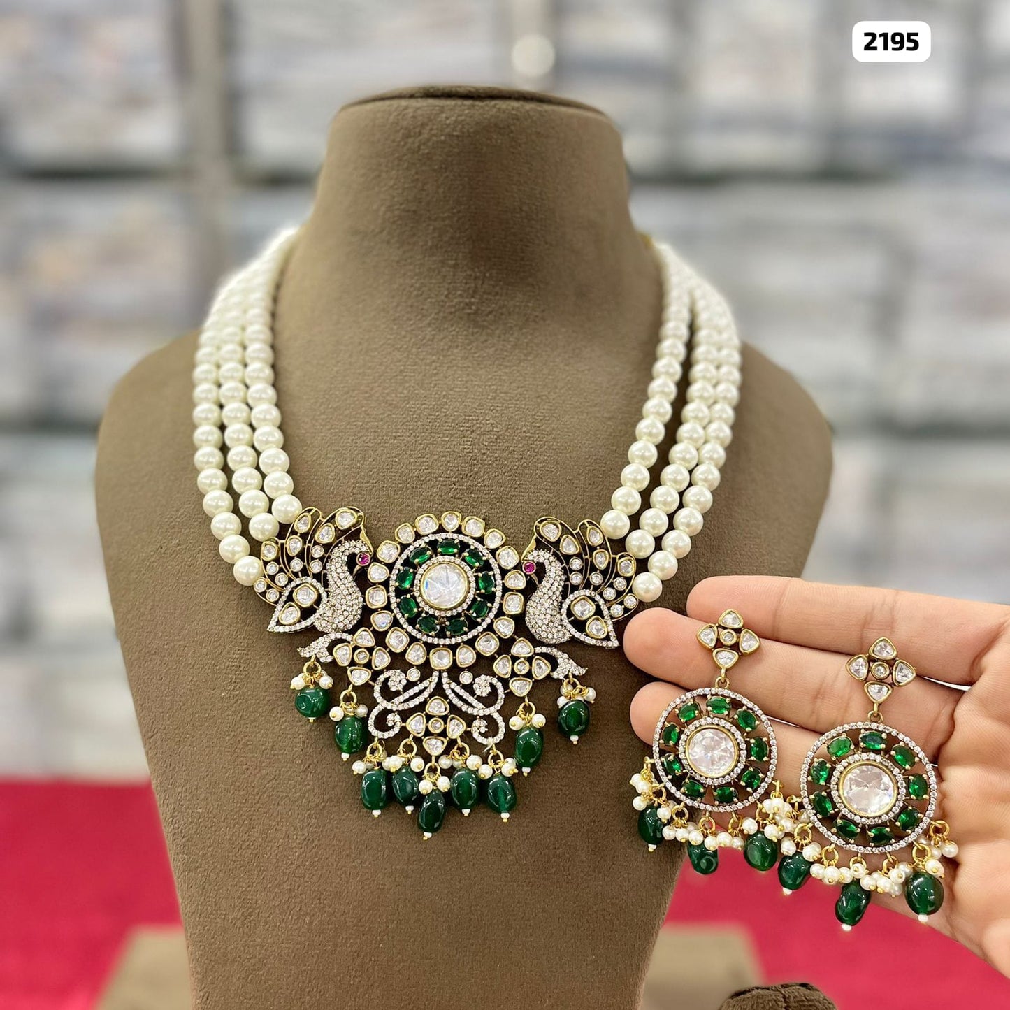 Regal Victorian Peacock Pattern Necklace Set with Matching Earrings