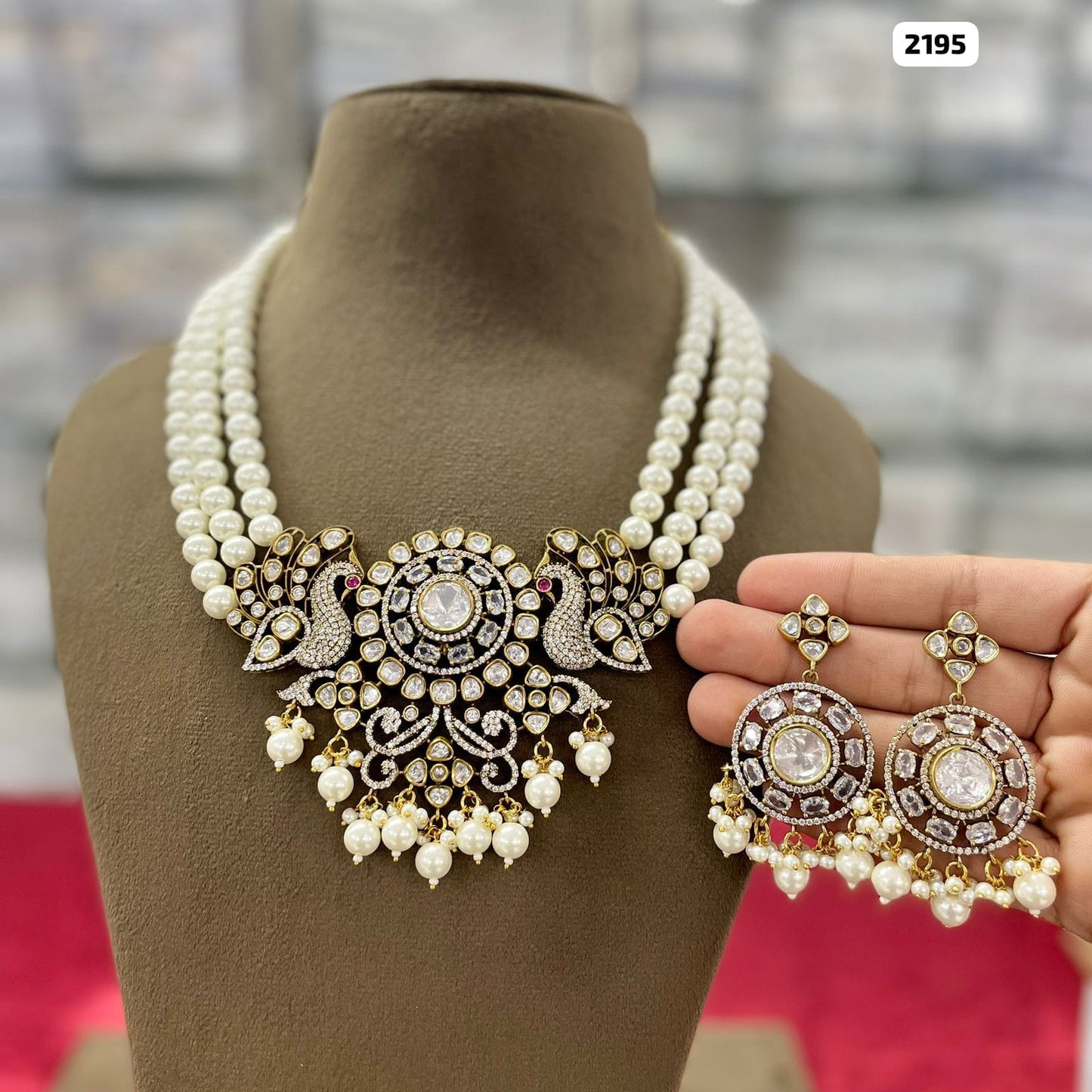 Regal Victorian Peacock Pattern Necklace Set with Matching Earrings