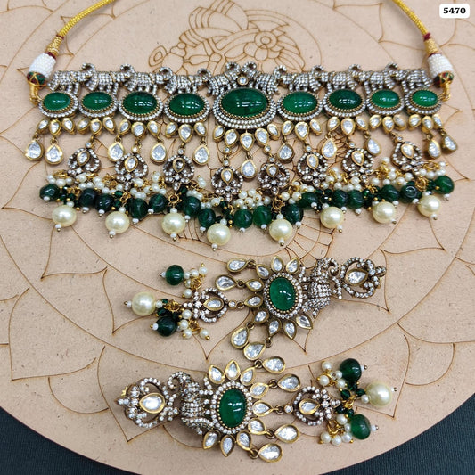 Victorian Choker with Genuine Gemstone Beads and Matching Earrings Set, victorian jewelry set