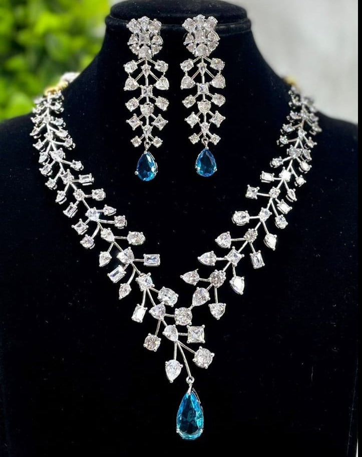 Dazzling Harmony, A Symphony of 6 American Diamonds in 1 Necklace with Perfectly Matched Earrings Ensemble