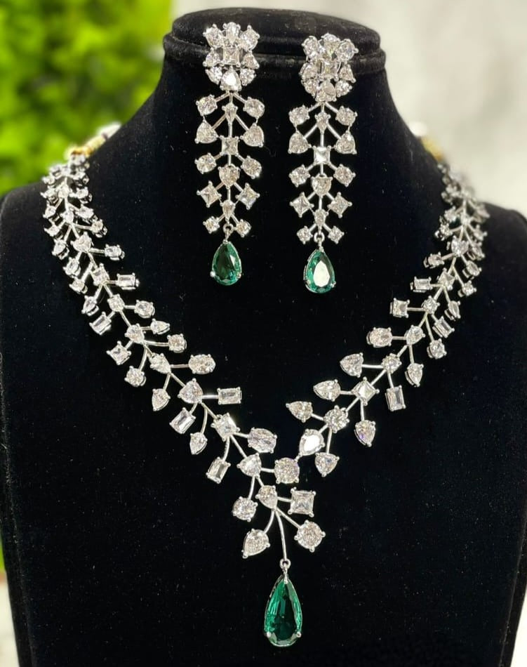 Dazzling Harmony, A Symphony of 6 American Diamonds in 1 Necklace with Perfectly Matched Earrings Ensemble
