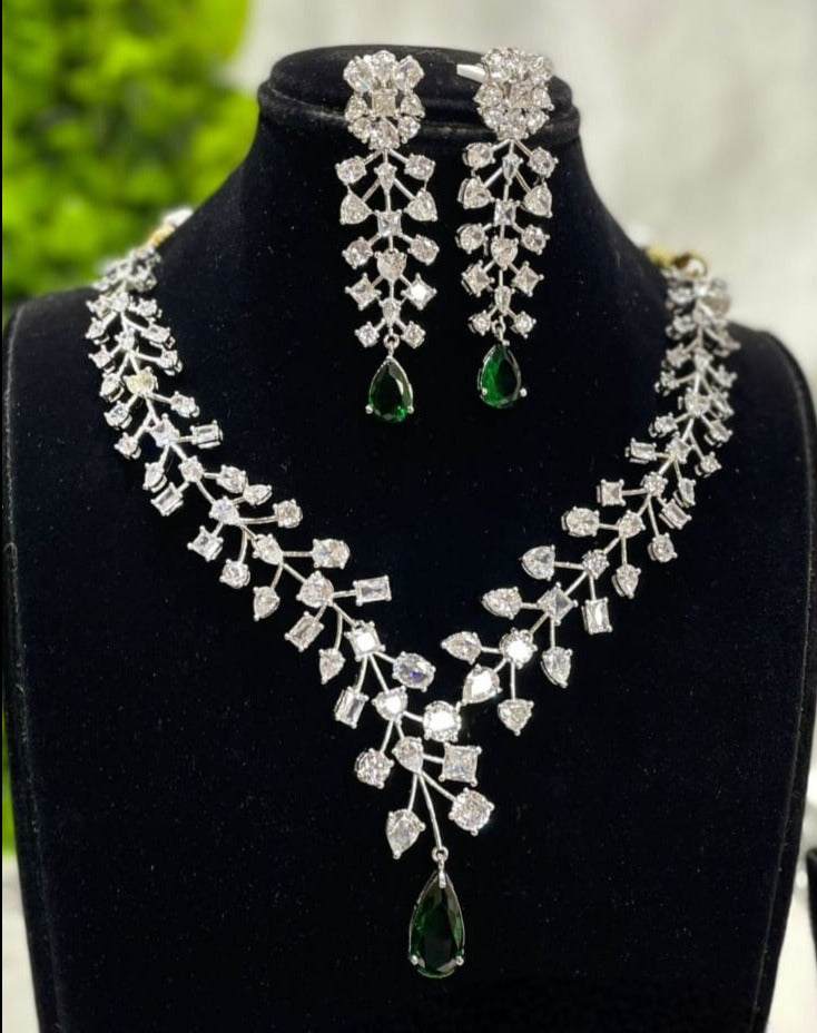 Dazzling Harmony, A Symphony of 6 American Diamonds in 1 Necklace with Perfectly Matched Earrings Ensemble
