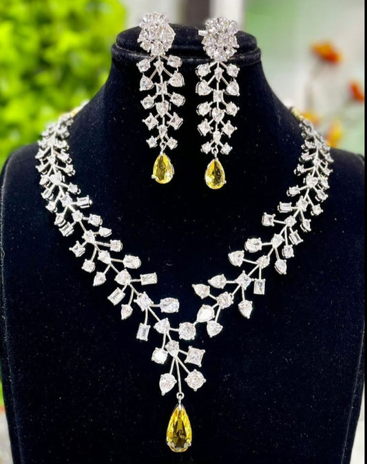 Dazzling Harmony, A Symphony of 6 American Diamonds in 1 Necklace with Perfectly Matched Earrings Ensemble