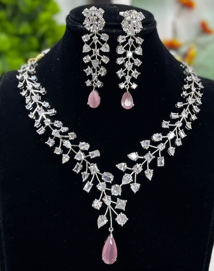 Dazzling Harmony, A Symphony of 6 American Diamonds in 1 Necklace with Perfectly Matched Earrings Ensemble