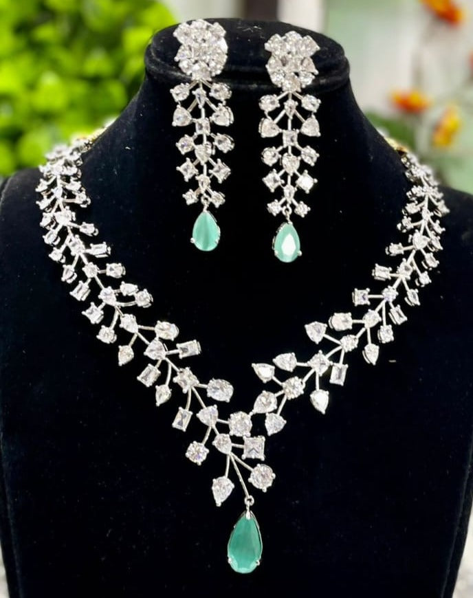 Dazzling Harmony, A Symphony of 6 American Diamonds in 1 Necklace with Perfectly Matched Earrings Ensemble