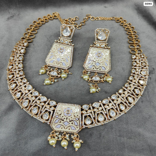 Radiant Elegance: Golden Polish Necklace Set with Matching Earrings
