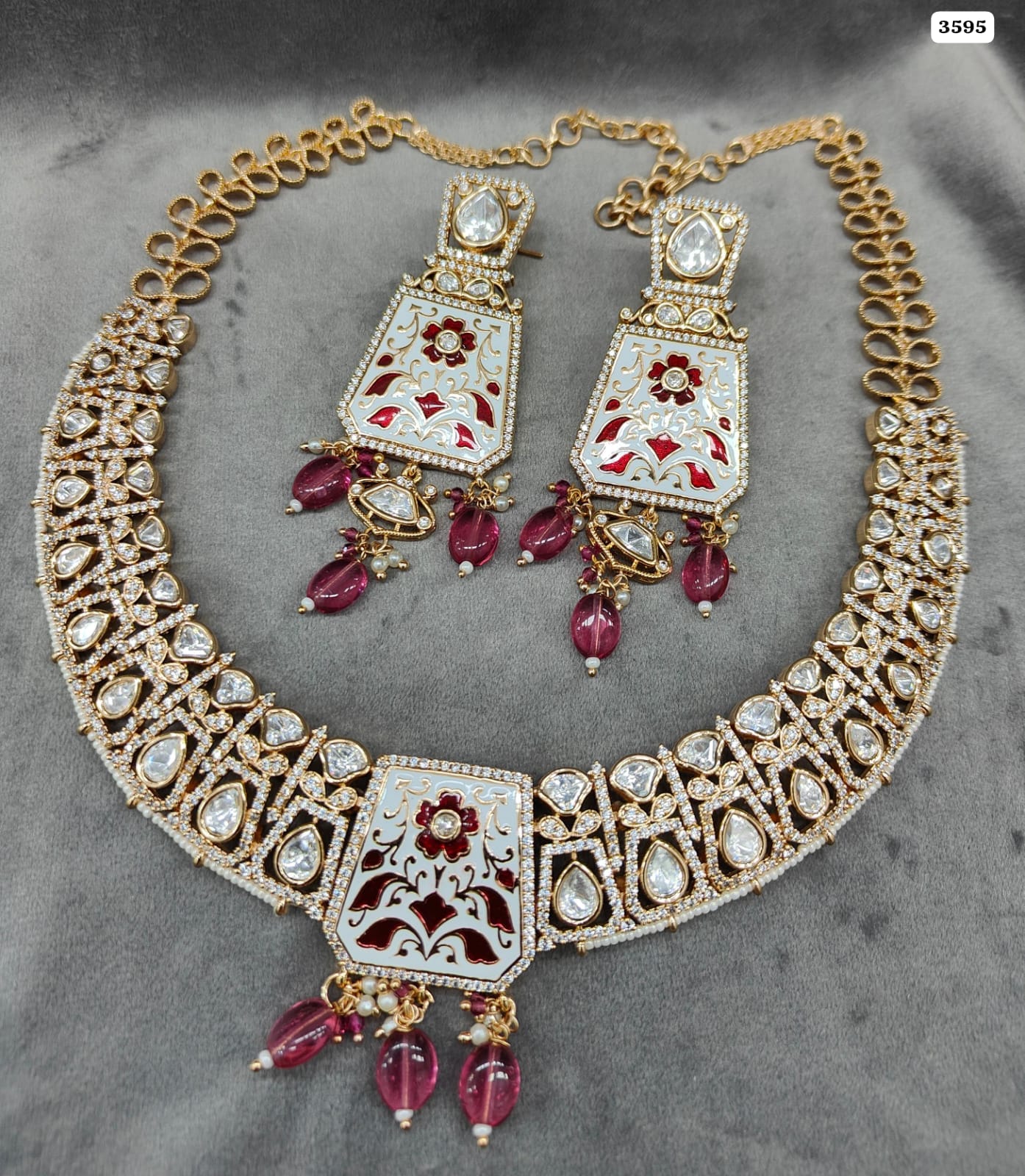 Radiant Elegance: Golden Polish Necklace Set with Matching Earrings