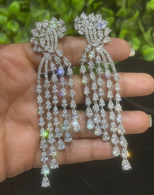 Eternal Blossom: American Diamond Flower Long Earrings