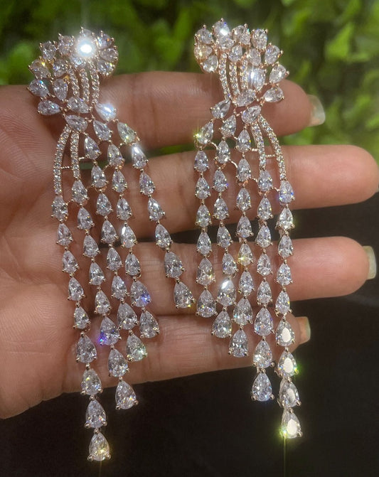 Eternal Blossom: American Diamond Flower Long Earrings