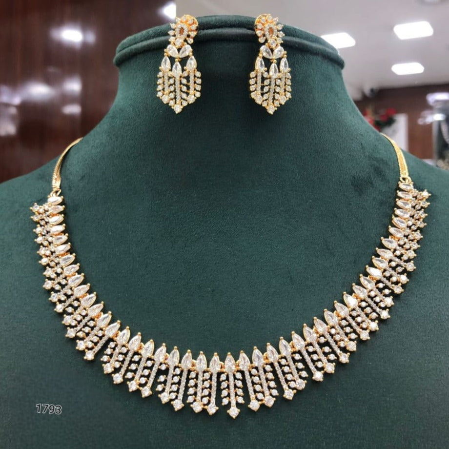 High-Quality American Diamond Small Necklace Set with Matching Earrings
