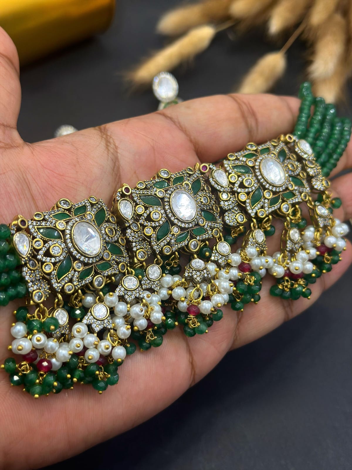 Polki Kundan Choker Set with Matching Earrings - Traditional Indian Bridal Jewelry, Wedding Statement