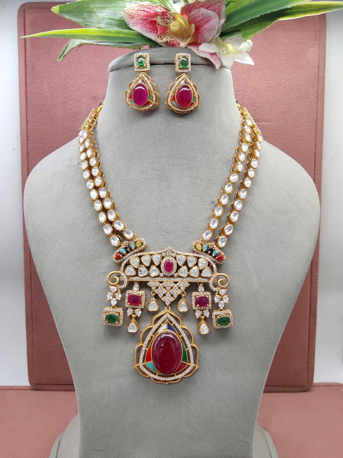 Premium Kundan Long Choker Set with Earrings - Luxurious Jewelry