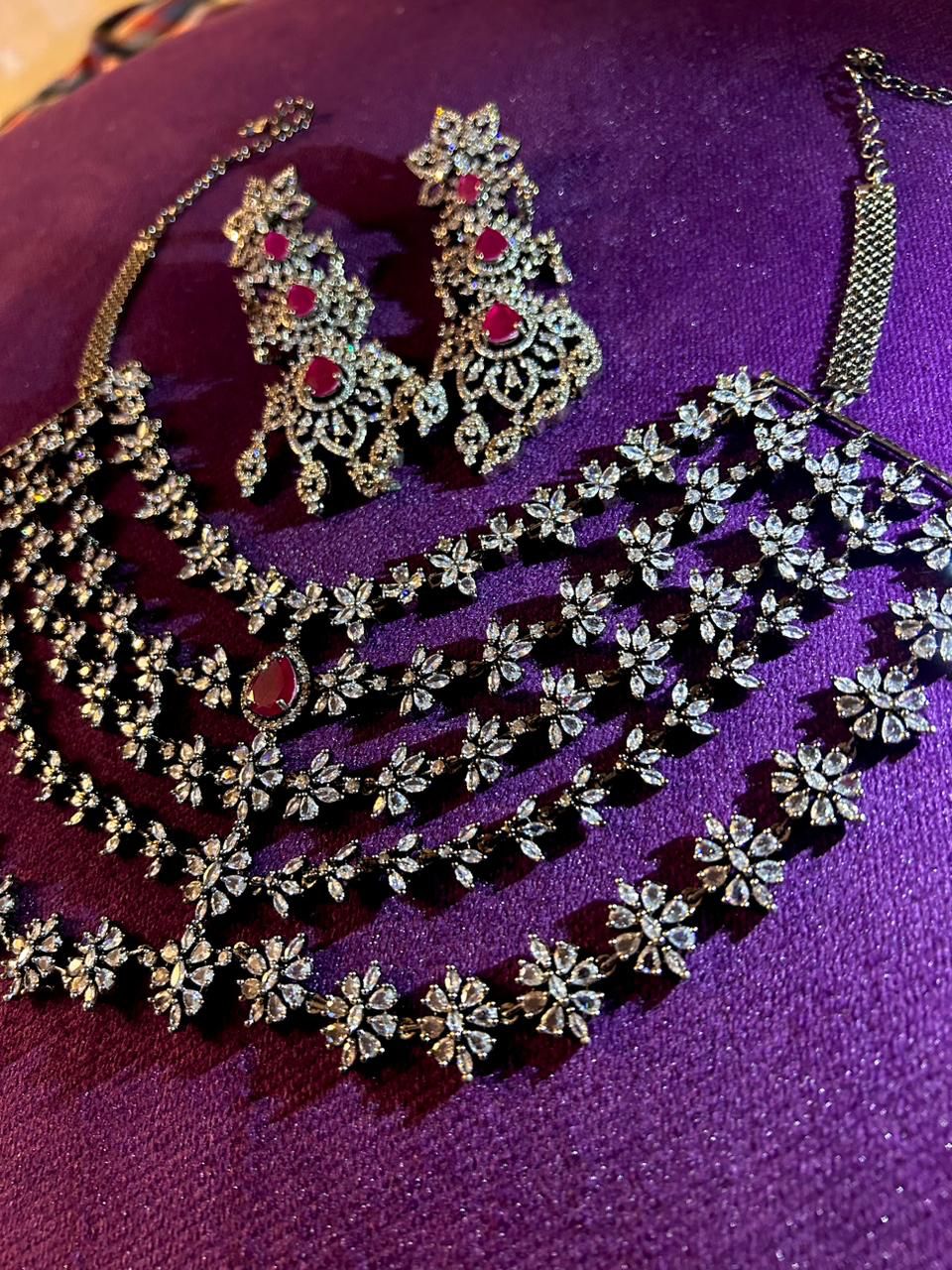 Premium Quality American Diamond Necklace set with Premium Earrings jewellery