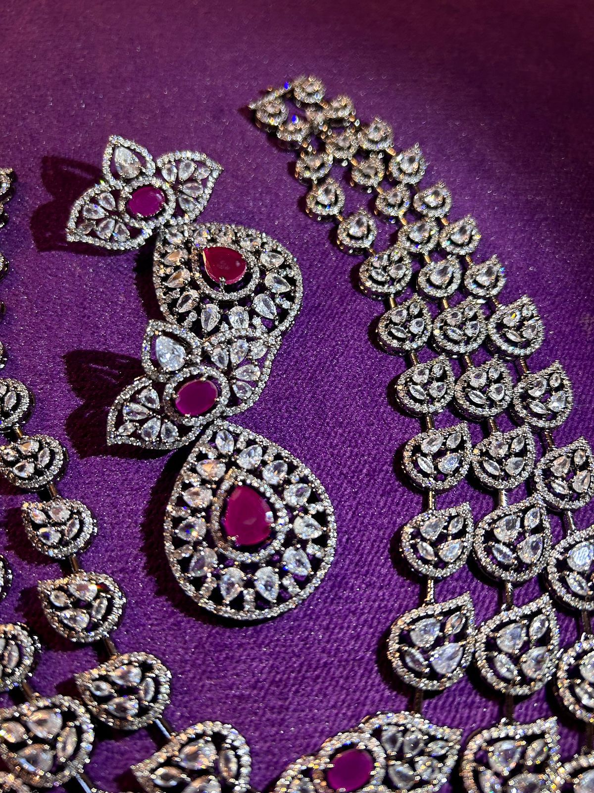Premium Quality American Diamond 3 layer long haram set with Premium Earrings, southindian jewellery, indian jewellery