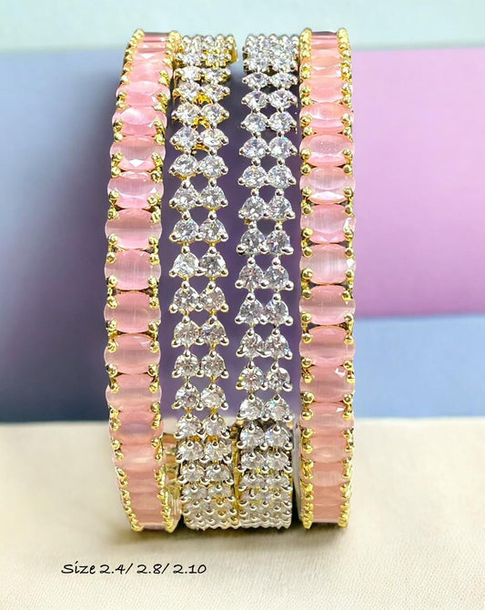 High-Quality American Diamond Bangles 4 piece for one Hand in Stunning Rhodium Plated