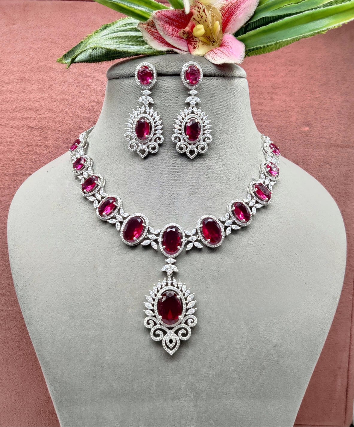 American Diamond Necklace Set with Earrings, occassion necklace, beautiful neckpiece