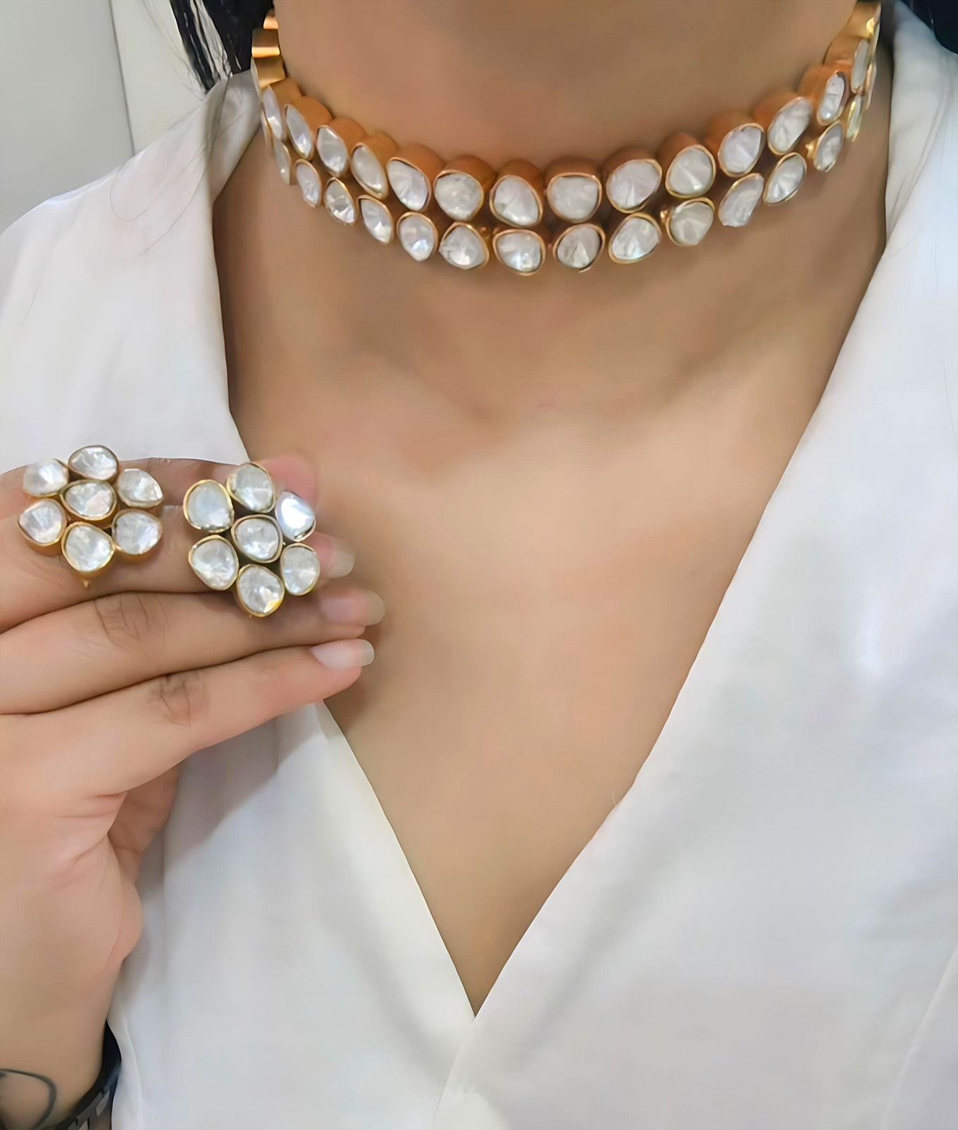 High Quality Kundan Polki Choker with studd Earrings jewellery set , kundan jewellery set