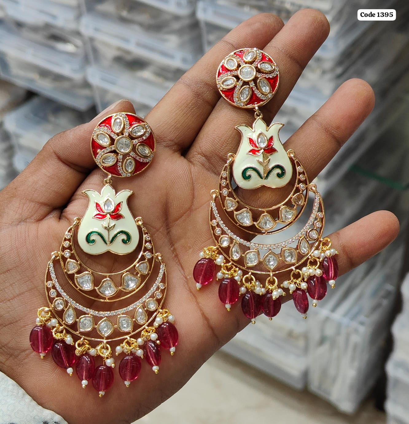 Royal Radiance: Handpainted Meenakari Kundan Earrings