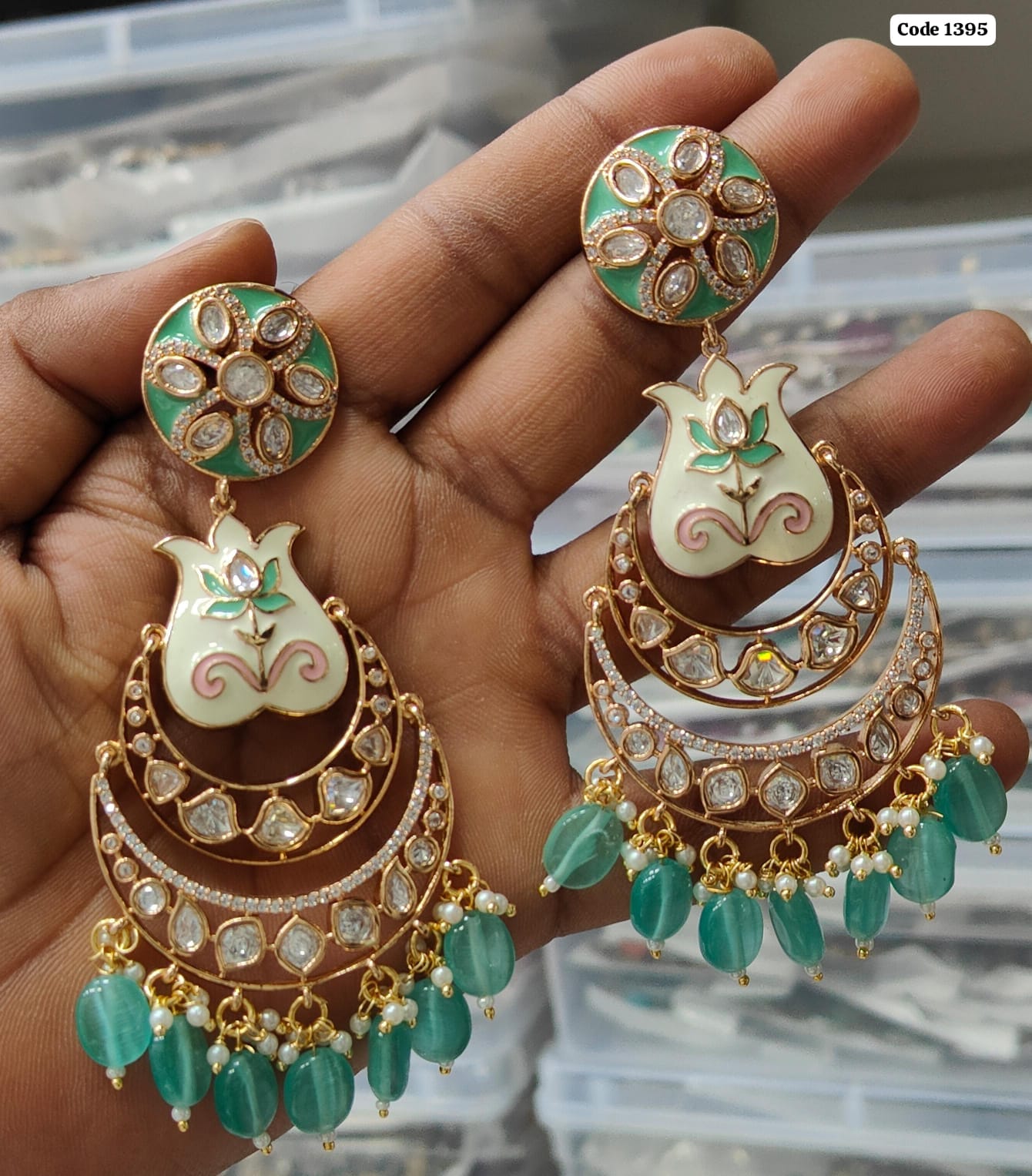 Royal Radiance: Handpainted Meenakari Kundan Earrings