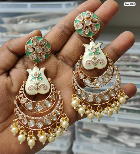 Royal Radiance: Handpainted Meenakari Kundan Earrings