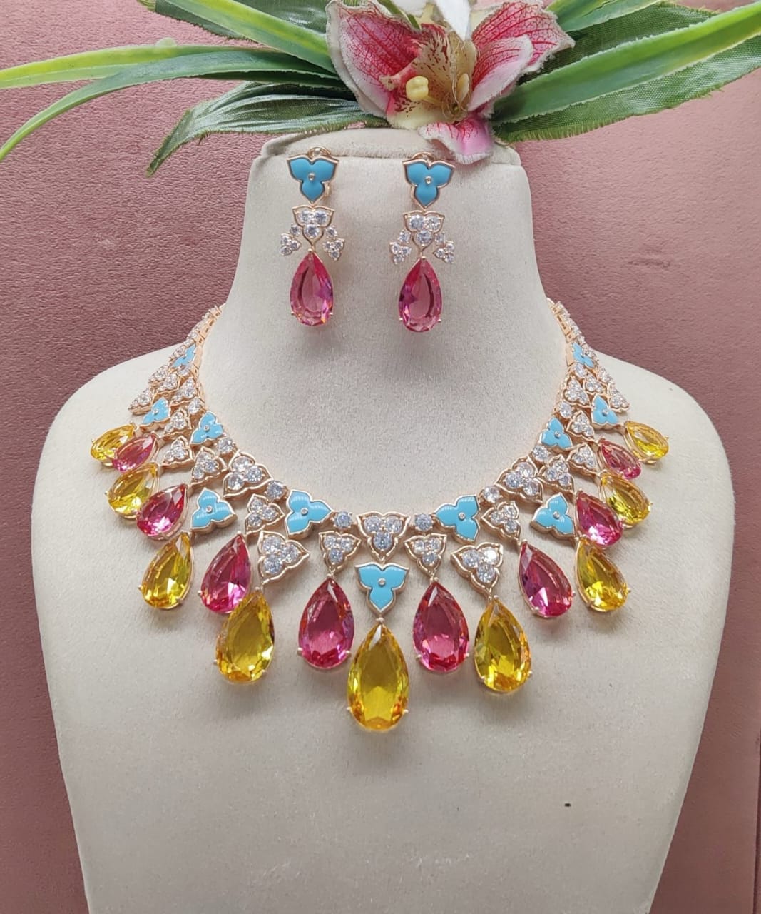 Radiant Elegance, American Diamond Necklace Set with Exquisite Matching Earrings , Diamond Jewelry , costume jewelry