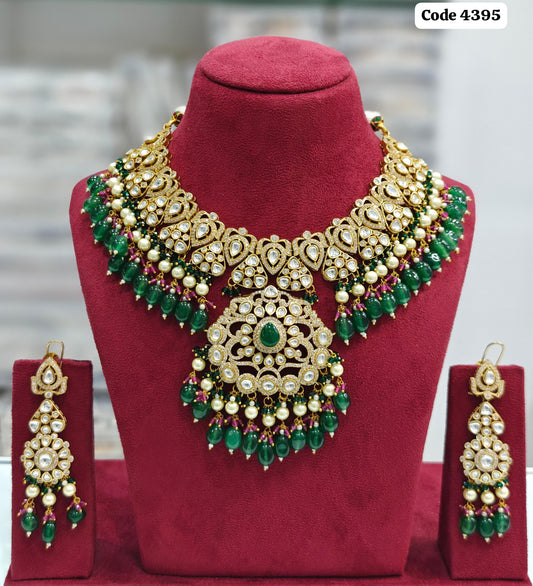Regal Splendor, Premium Polki Kundan Necklace Set with Earrings jewelry set , Indian Jewellery set , Costume Golden Jewellery set