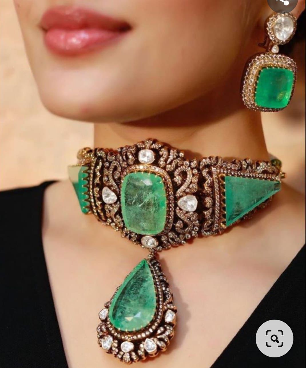 Victorian Choker Necklace Set with Large Stones and Matching Earrings Jewelry set