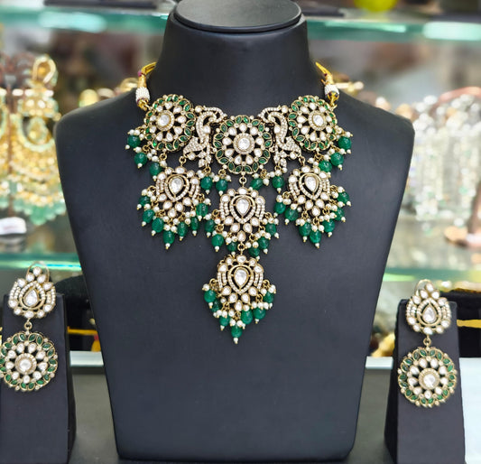 Victorian Kundan Choker Necklace Set with Earrings Jewelry