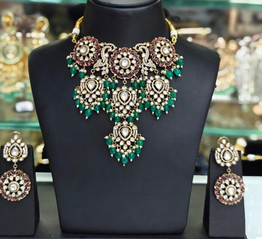 Victorian Kundan Choker Necklace Set with Earrings Jewelry