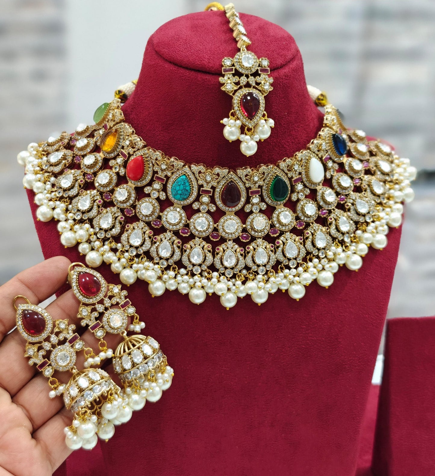 Premium Quality Kundan Choker Jewelry Set with Jhumka Earrings and Maangtikka jewellery set